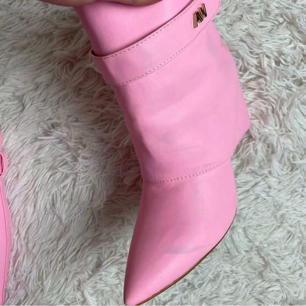 Azalea Wang Pink Foldover Ankle Boots Marley Faux Leather Dolls Kill - Picture 9 of 15